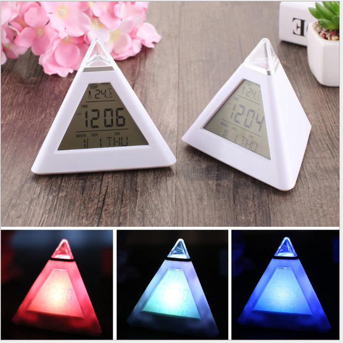 Custom Logo Pyramid Colourful Colour-Changing Alarm Clock
