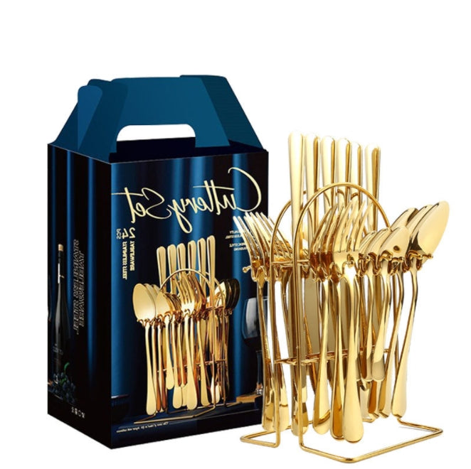 Custom Logo Stainless Steel Tableware Rack 24-Piece Set Gift Box