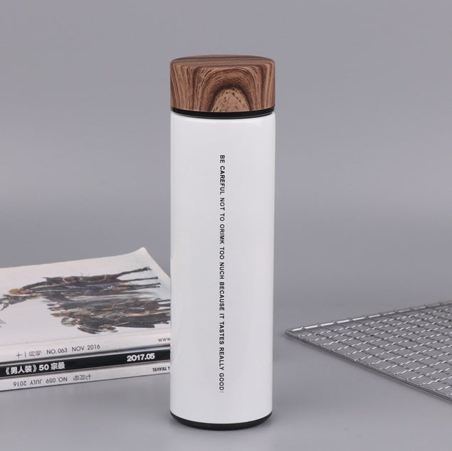 Custom Logo Wood Grain Lid Thermos Mug