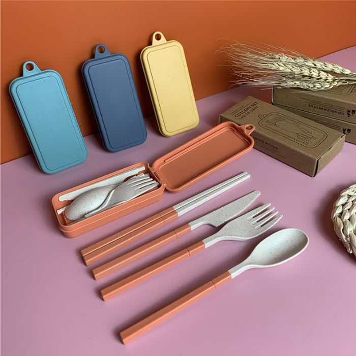 Custom Logo Eco-Friendly Wheat Tableware Storage Four-Piece Set