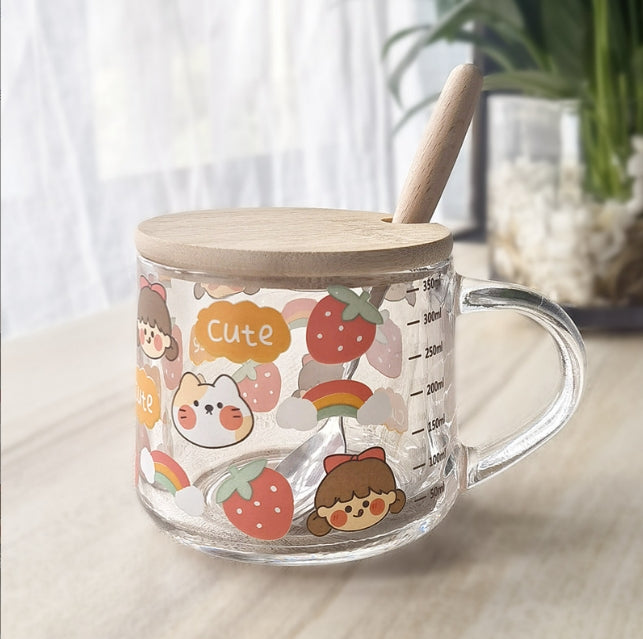 Custom Logo Bamboo Lid Heat-Resistant Glass Cup