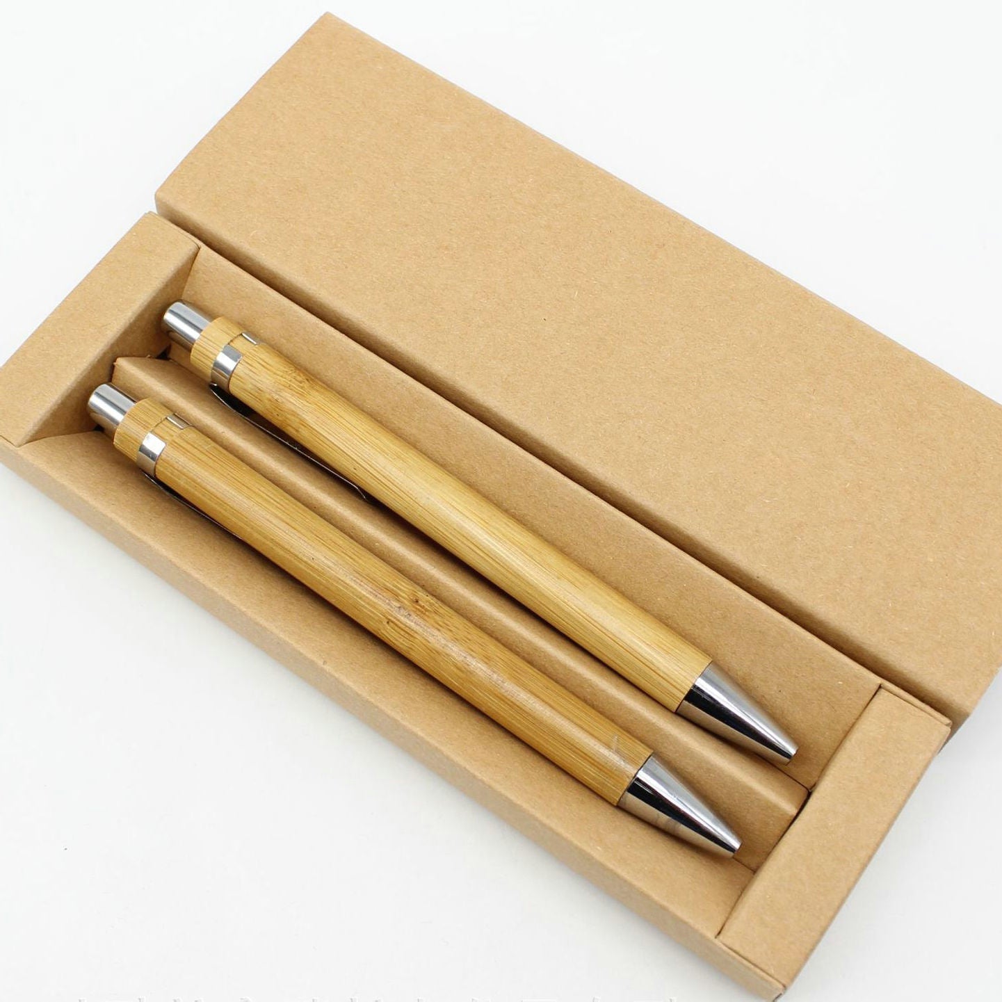 Custom Logo Simple bamboo and wood pen two-piece set | Premium Corporate Gifts and Custom Gifts