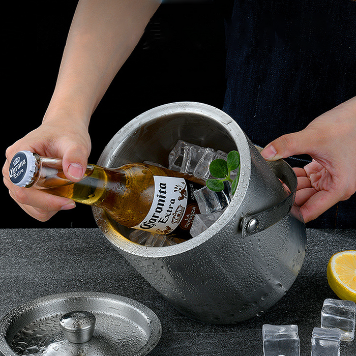 Custom Logo Portable Stainless Steel Ice Bucket 1.6L