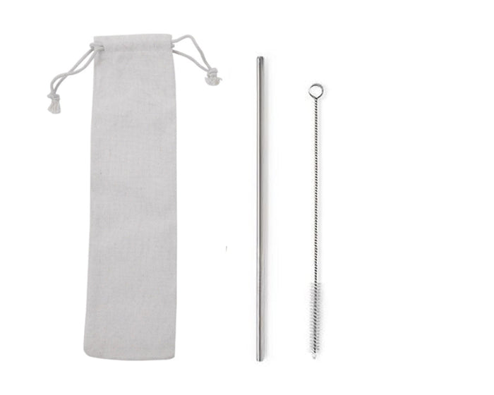 Custom Logo Drawstring Bag Stainless Steel Eco-Friendly Thin Straw 2 Pack