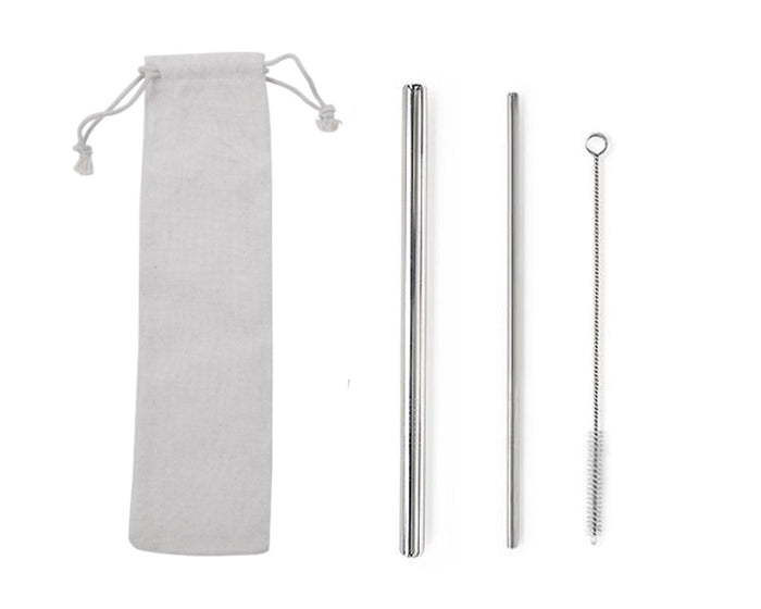 Custom Logo Drawstring Bag Stainless Steel Eco-Friendly Straw 3 Pack