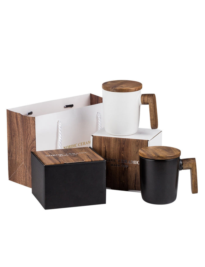 Custom Logo Wooden Handle Texture Mug Gift Box