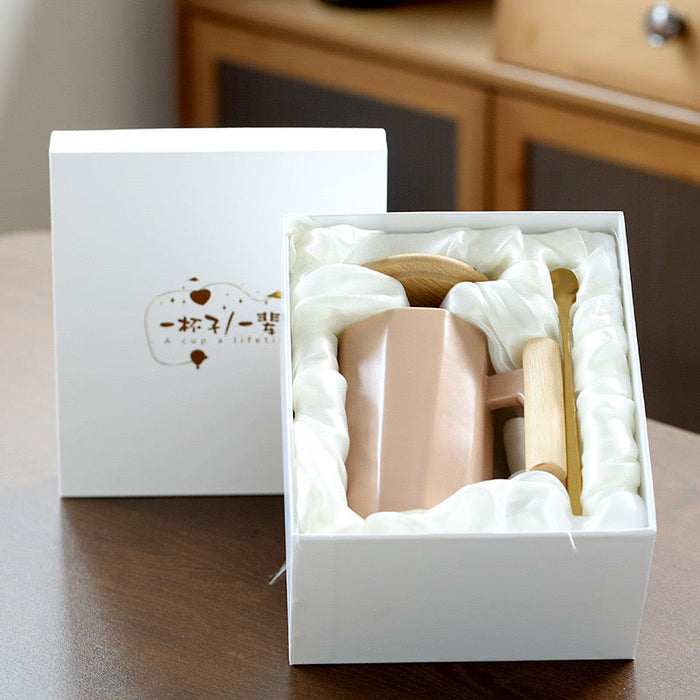 Custom Logo Nordic-Style Wooden Handle Ceramic Mug Gift Box