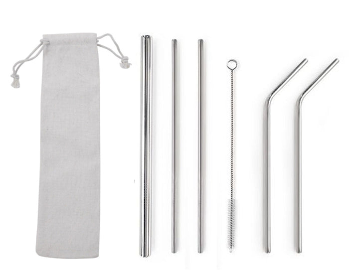 Custom Logo Drawstring Bag Stainless Steel Eco-Friendly Thick Straw 6 Pack