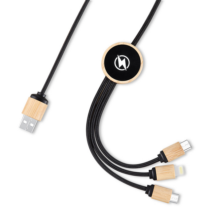 Custom Logo 3-in-1 Bamboo and Wood Charging Cable