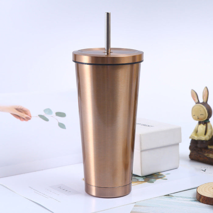 Custom Logo Stainless Steel Double-Layer Straw Cup Tumbler