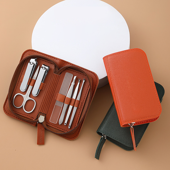 Custom Logo Nail Clipper Seven-Piece Leather Bag