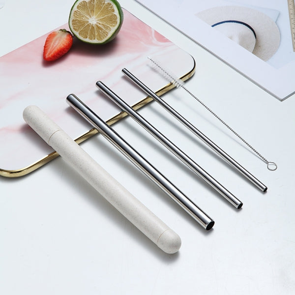 Custom Logo Eco-Friendly Wheat Storage Box Stainless Steel Straw Set