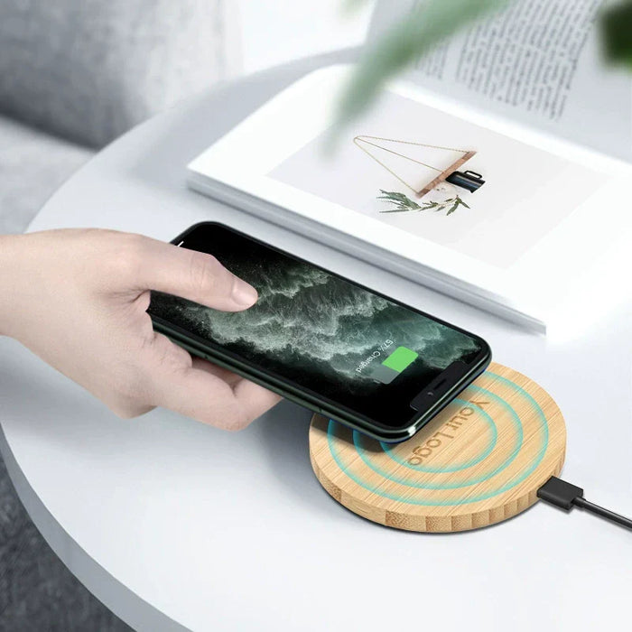 Custom Logo Bamboo Wireless Charging Pad