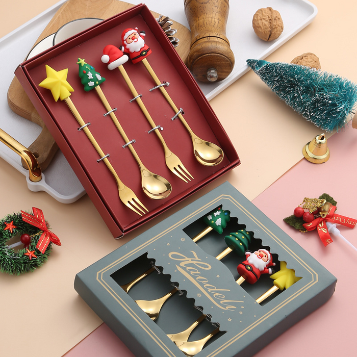 Custom Logo Christmas Stainless Steel Tableware Set