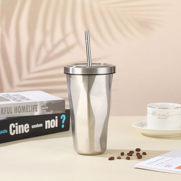 Custom Logo Diamond-Shaped Stainless Steel Straw Cup