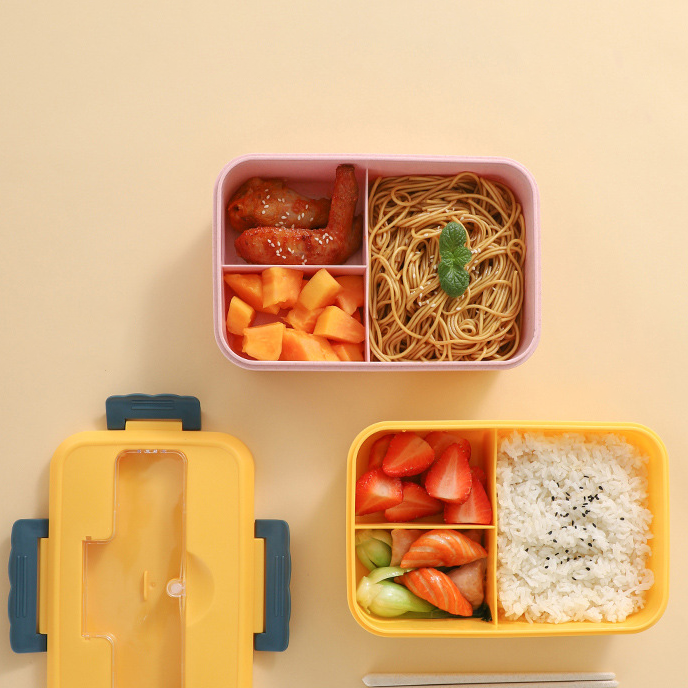 Custom Logo Wheat Straw Three-Compartment Bento Box