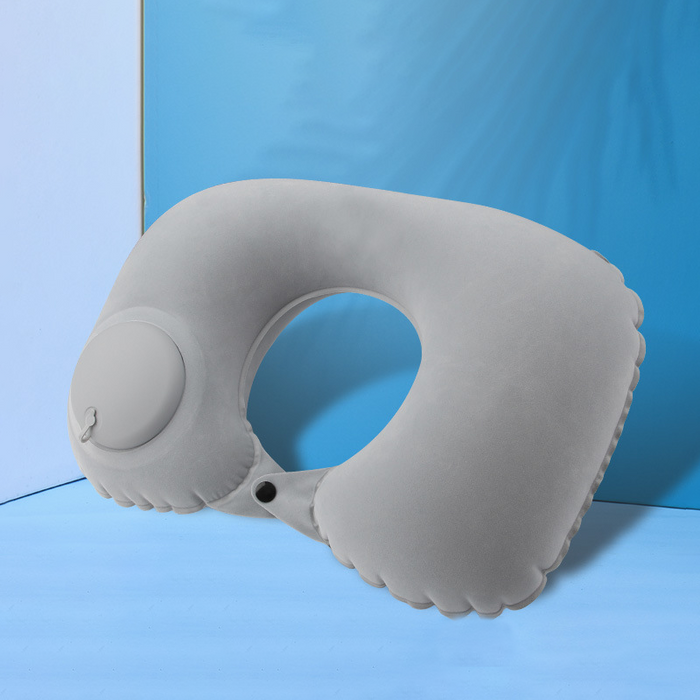 Custom Logo Press-Type Inflatable Neck Pillow (Flocking)