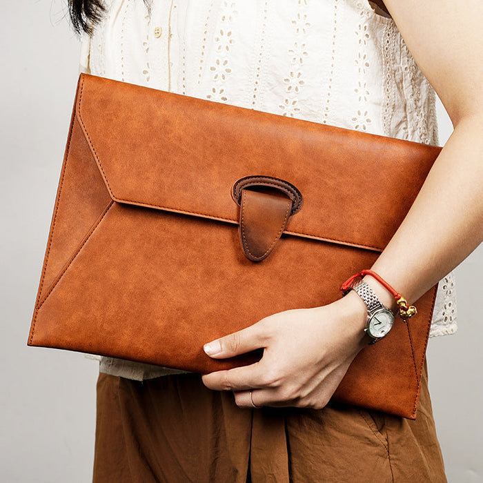 Custom Logo PU Leather Buckle Waterproof File Bag