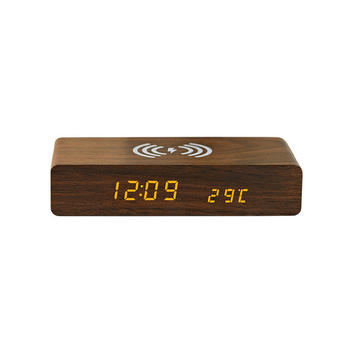 Custom Logo Multifunctional Wireless Charging Wooden Clock