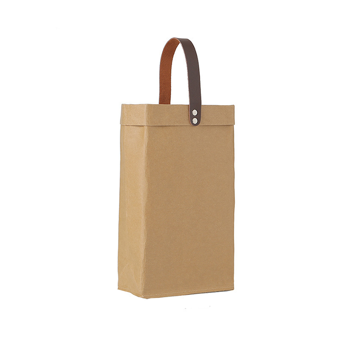 Custom Logo Leather Handle Washed Kraft Paper Bag