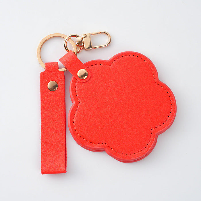 Custom Logo PU Flower Compact Mirror Keychain