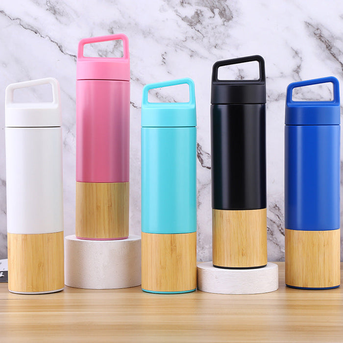 Custom Logo Bamboo and Wood Spliced Portable Thermos Cup