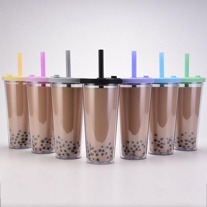 Custom Logo Double-Layer Plastic Thick Straw Cup