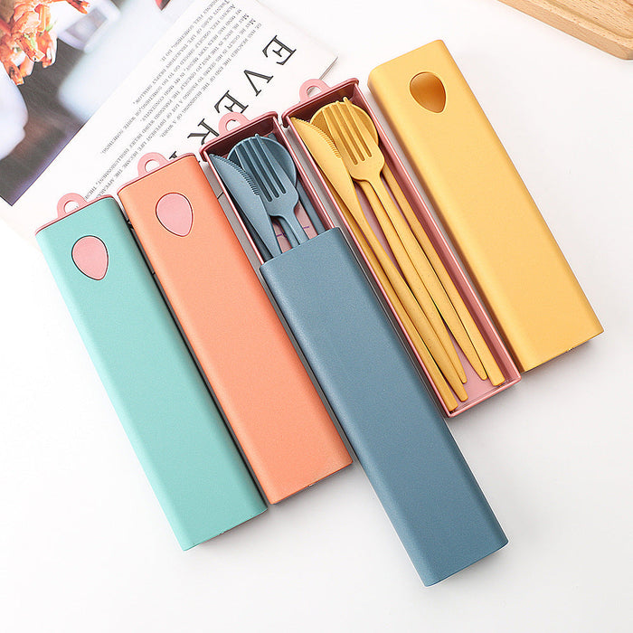 Custom Logo Candy-Coloured Wheat Straw Knife and Fork Four-Piece Set