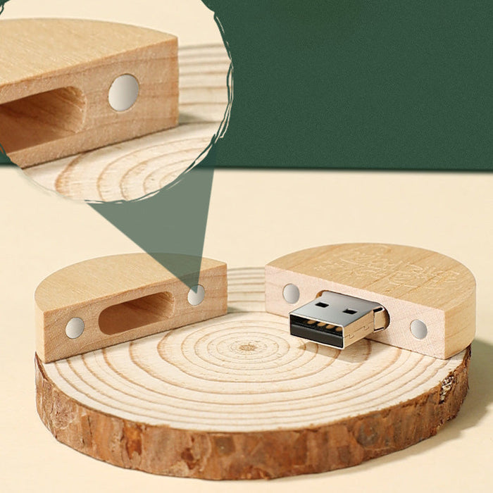 Custom Logo Round Magnetic Wooden Flash Drive