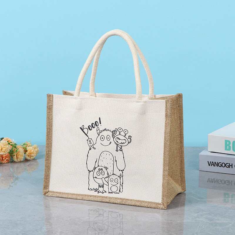 Custom Logo Canvas spliced eco-friendly tote burlap bag | Premium Corporate Gifts and Custom Gifts