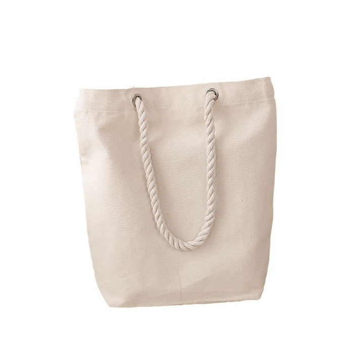 Custom Logo Hemp Rope Hand Canvas Shopping Bag (With Bottom and No Sides)