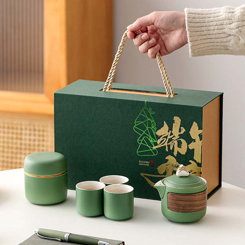 Custom Logo  Dragon Boat Festival Texture Business Ceramic Tea Set | Premium Corporate Gifts and Custom Gifts