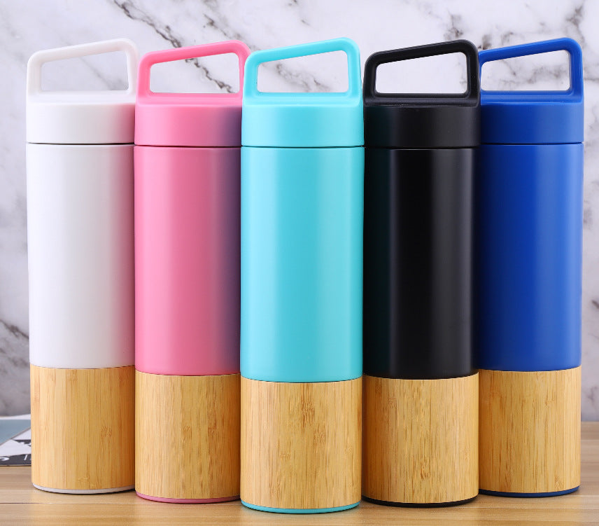 Custom Logo Bamboo and wood spliced portable thermos cup | Premium Corporate Gifts and Custom Gifts