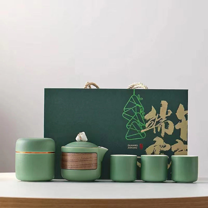 Custom Logo Dragon Boat Festival Texture Business Ceramic Tea Set