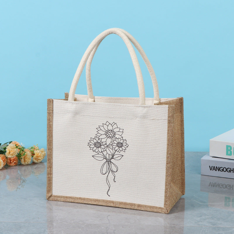 Custom Logo Canvas spliced eco-friendly tote burlap bag | Premium Corporate Gifts and Custom Gifts