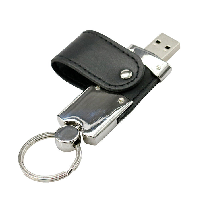 Custom Logo Textured Leather Rotating Flash Drive