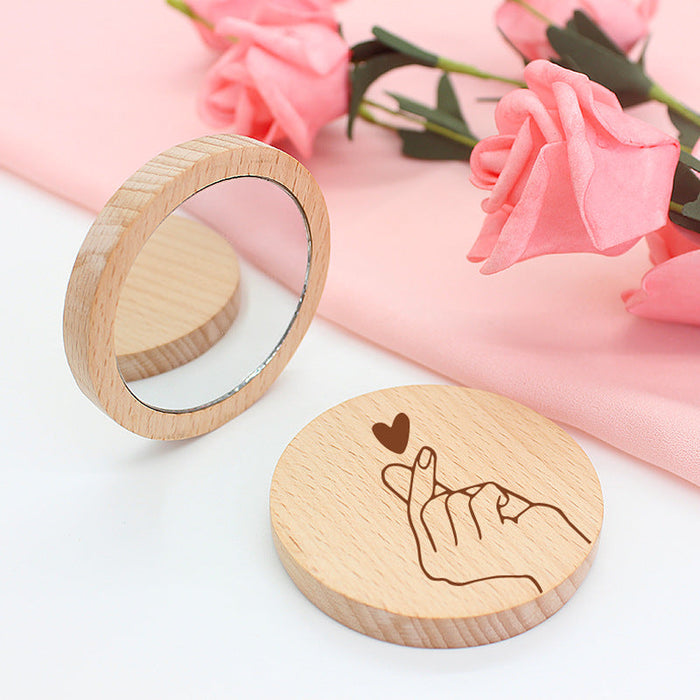 Custom Logo Solid Wood Small Round Mirror