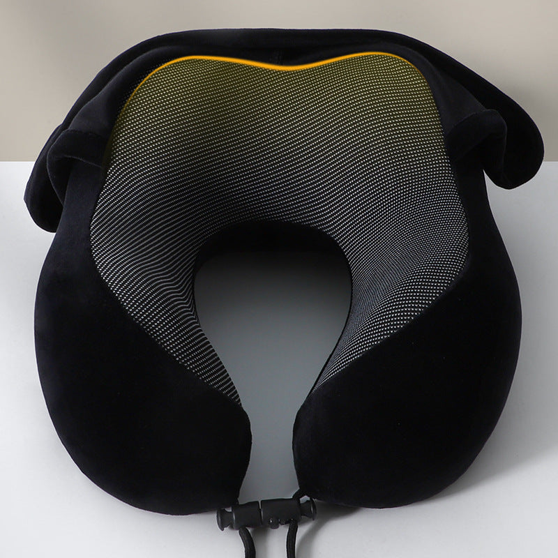 Custom Logo U-shaped memory foam hooded neck pillow | Premium Corporate Gifts and Custom Gifts