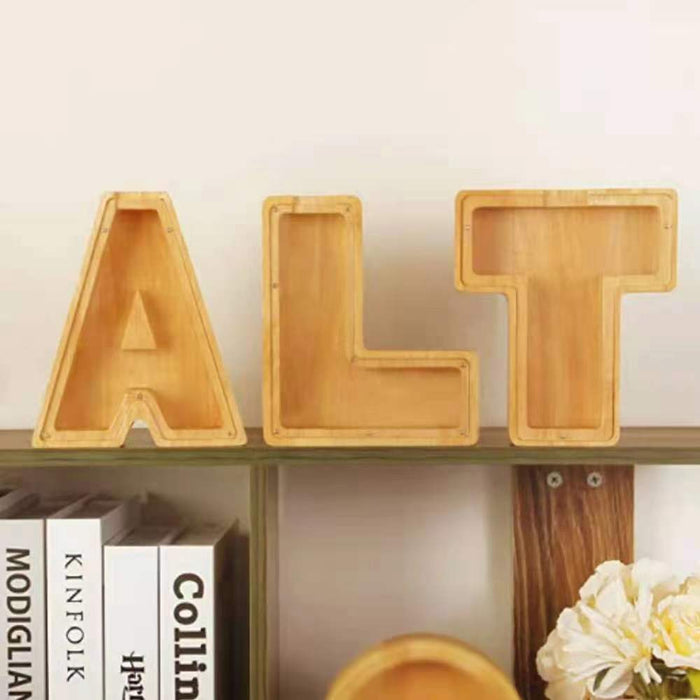 Custom Logo English Letter Wood Grain Piggy Bank
