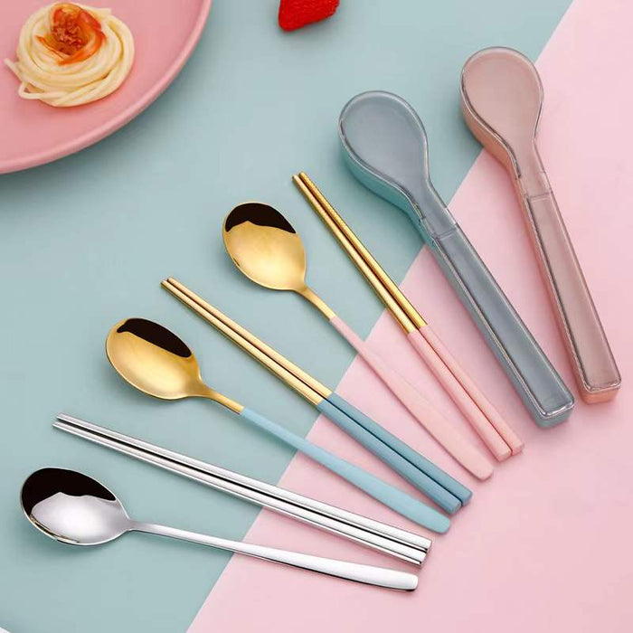 Custom Logo Stainless Steel Spoon and Chopsticks Two-Piece Set