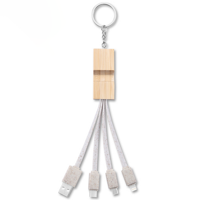 Custom Logo 3-in-1 Wheat Straw Stand Data Cable
