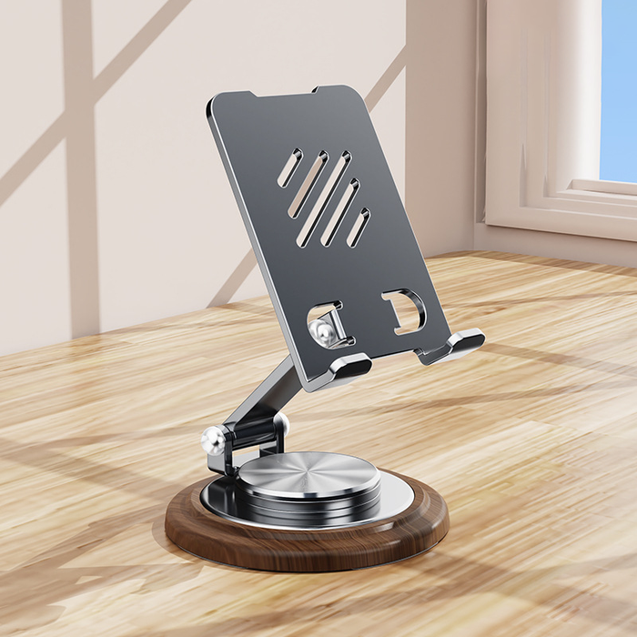 Custom Logo Wood Grain Metal Rotating Phone Stand