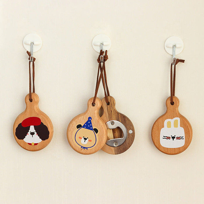 Custom Logo Wood Grain Magnetic Bottle Opener Refrigerator Magnet