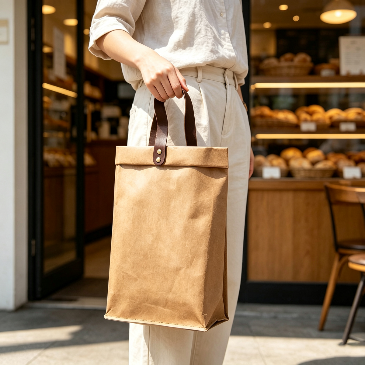 Custom Logo Leather handle washed kraft paper bag | Premium Corporate Gifts and Custom Gifts