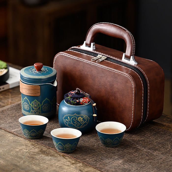 Custom Logo Leather Bag High-End Handheld Tea Set